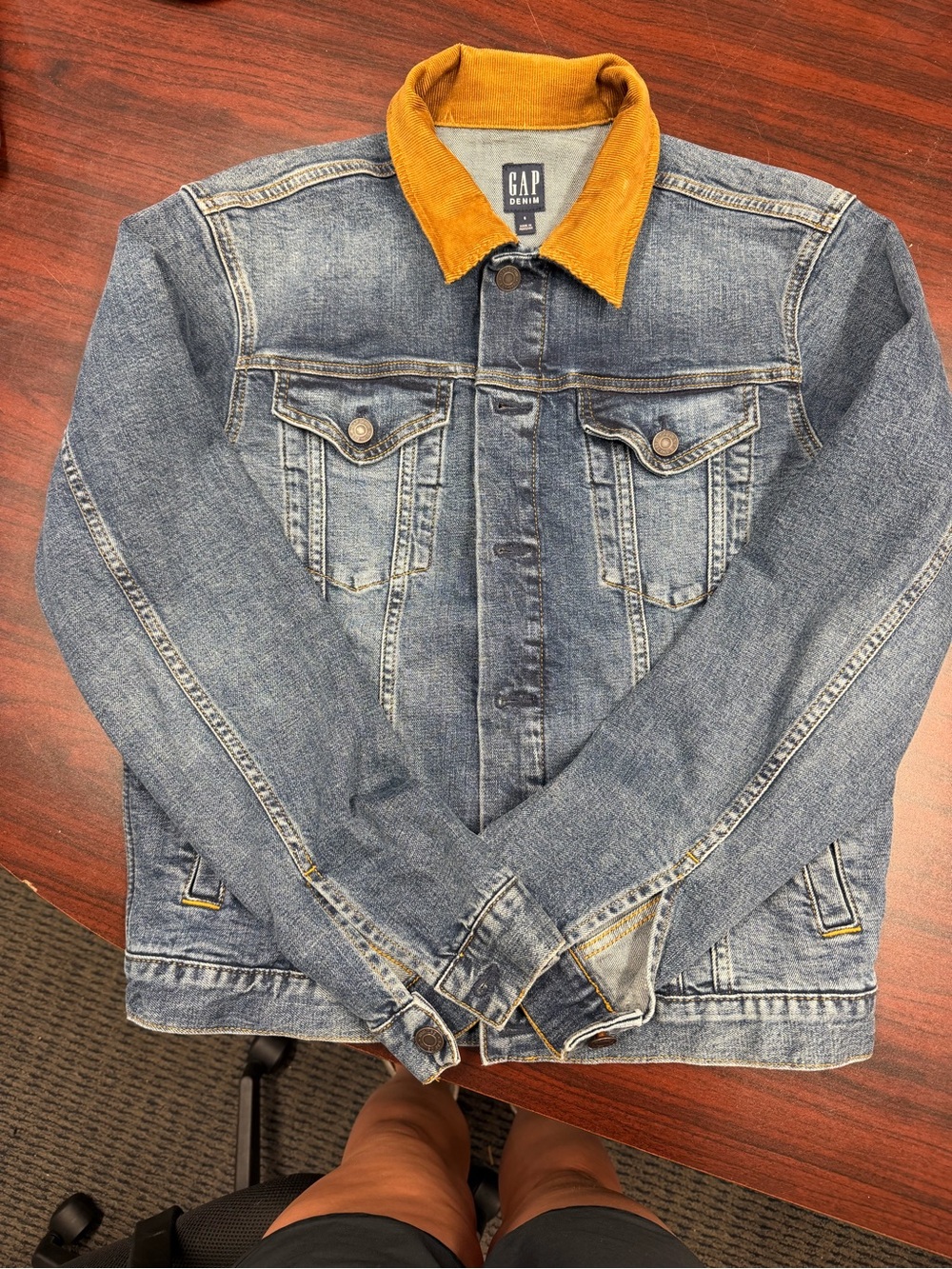 GAP Blue Denim Jacket with Mustard Corduroy Collar